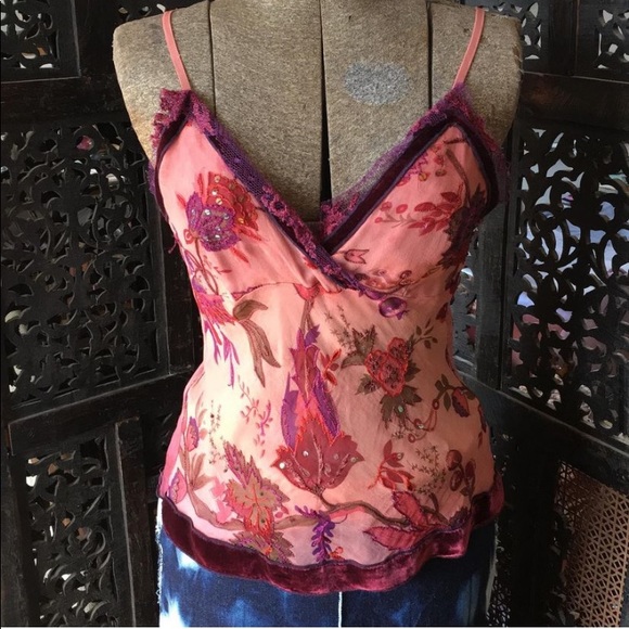 Tops - Beautiful Embroidered Beaded Silk Camisole